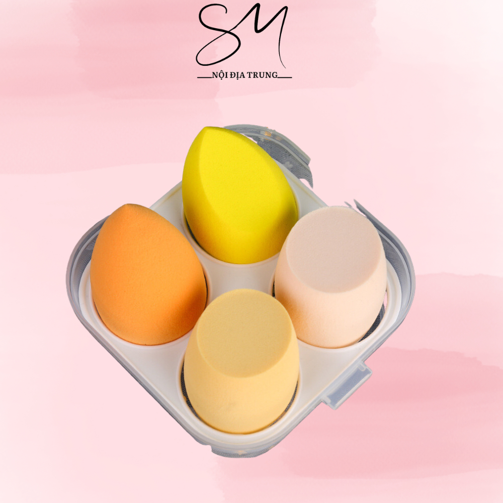 Combo 4 Mút Trang Điểm Tông Màu Pastel, Mút Tán Kem Nền, Hình Giọt Nước Hàng Nội Địa Trung