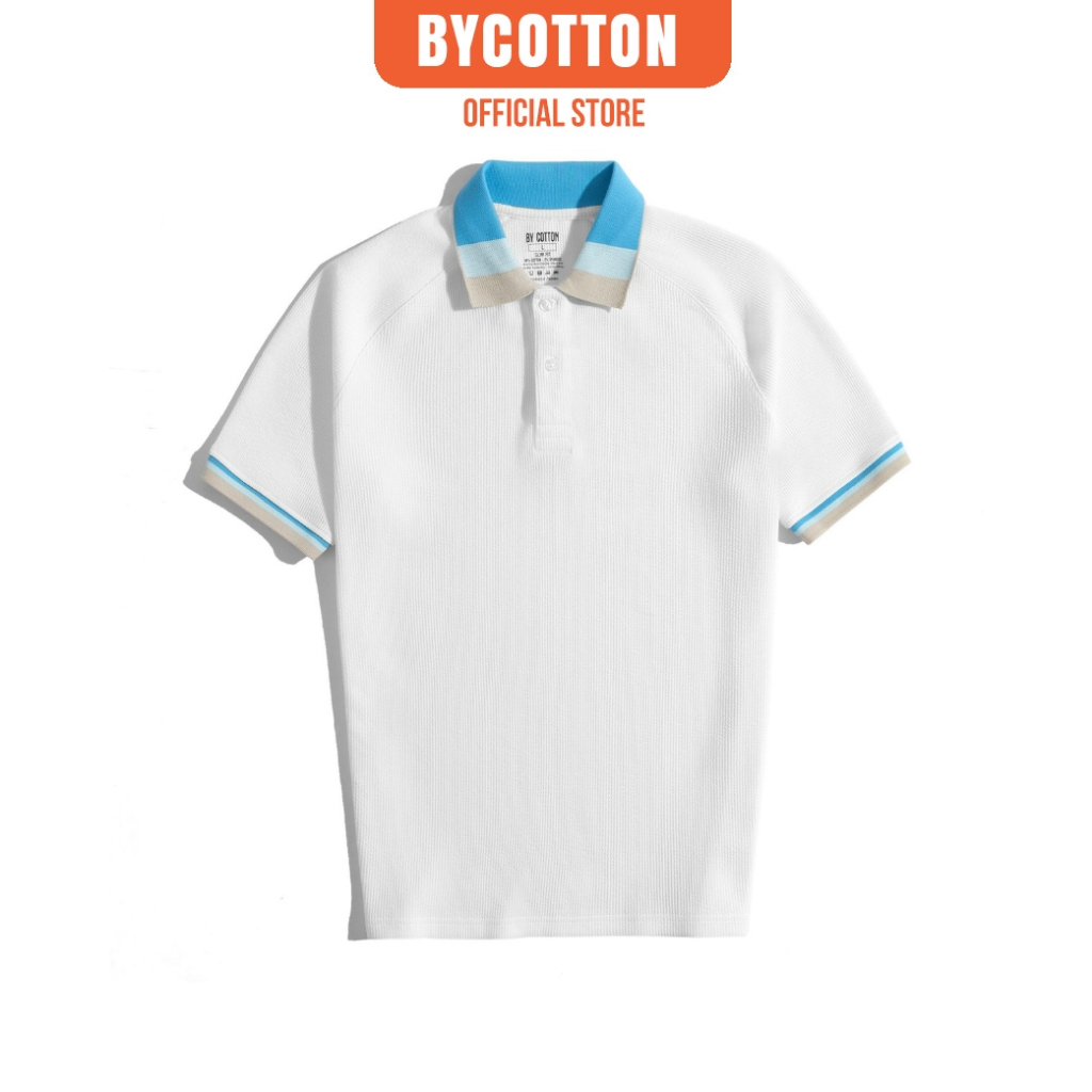 Áo Thun Nam Cao Cấp Polo Gân Trắng Phối Cổ Xanh BY COTTON