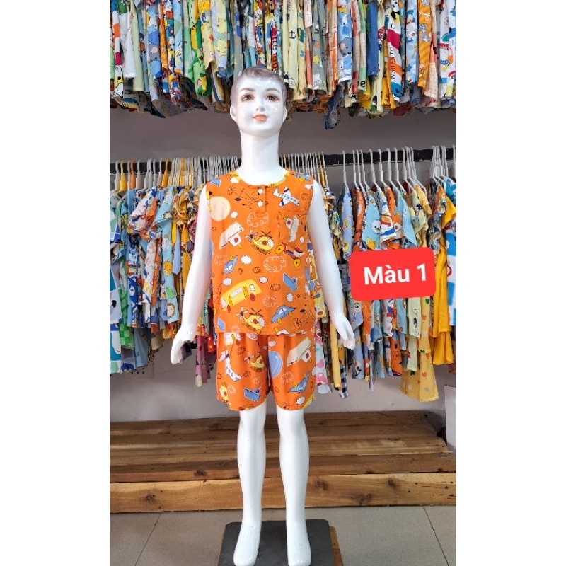 Đồ bộ bé trai sát nách KIM CƯƠNG, vải tole lanh loại 1, mát mẻ