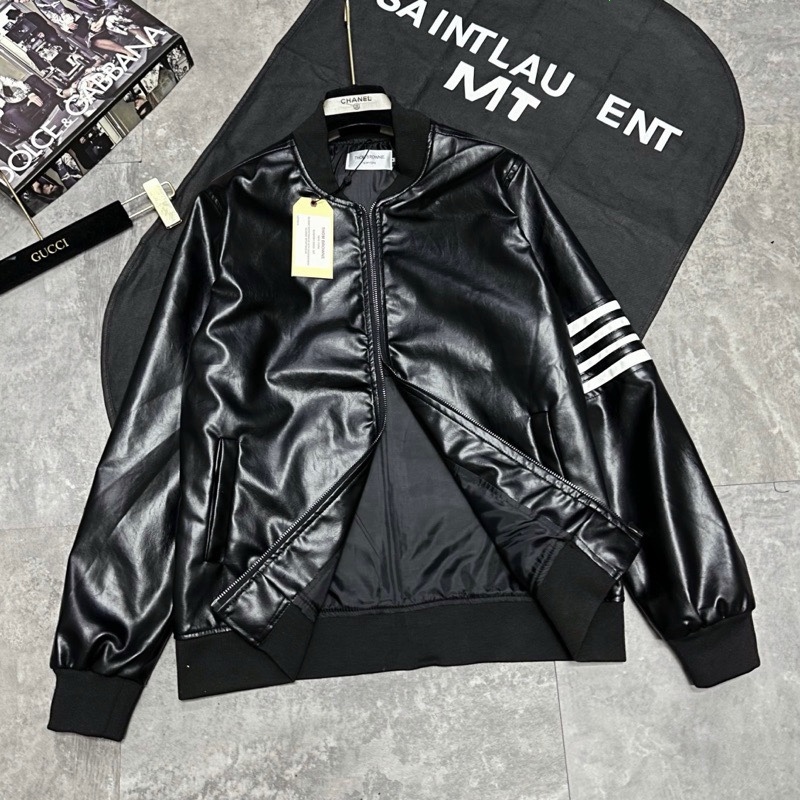 Áo bomber,áo vasity da trơn phối sọc cánh tay from rộng