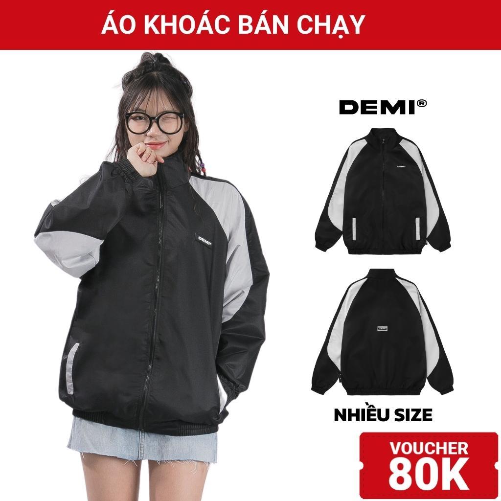Áo khoác dù local brand chính hãng DEMI cổ trụ có size nam nữ form rộng phối màu đen xám | DE-AK55