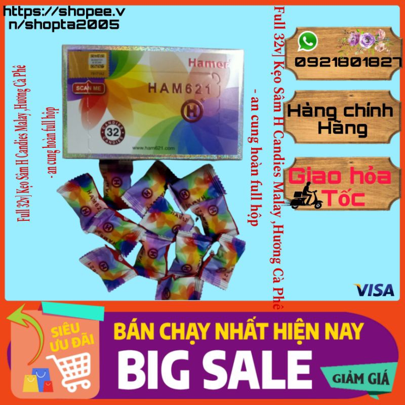 Full 32v] Kẹo Sâm H Candies Malay ,Hương Cà Phê - an cung hoàn full hộp