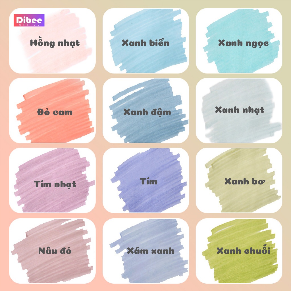 Bút đánh dấu highlight DiBee, bộ bút pastel 12 màu, đánh dấu màu pastel tiện lợi cho học sinh văn phòng B4