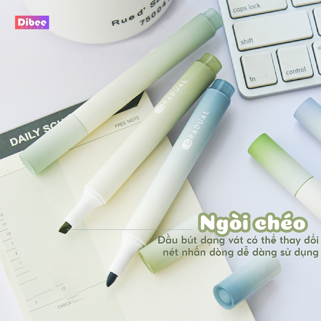 Bút đánh dấu highlight DiBee, bộ bút pastel 12 màu, đánh dấu màu pastel tiện lợi cho học sinh văn phòng B4
