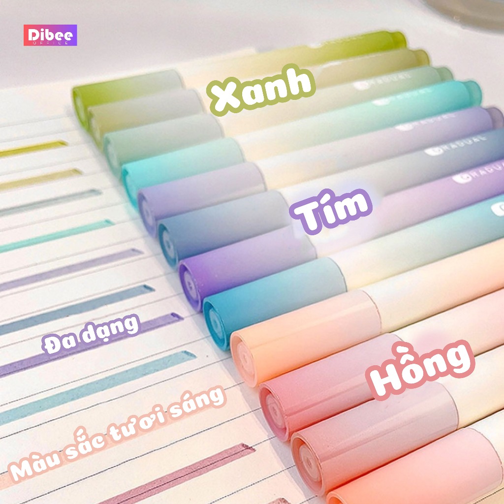 Bút đánh dấu highlight DiBee, bộ bút pastel 12 màu, đánh dấu màu pastel tiện lợi cho học sinh văn phòng B4