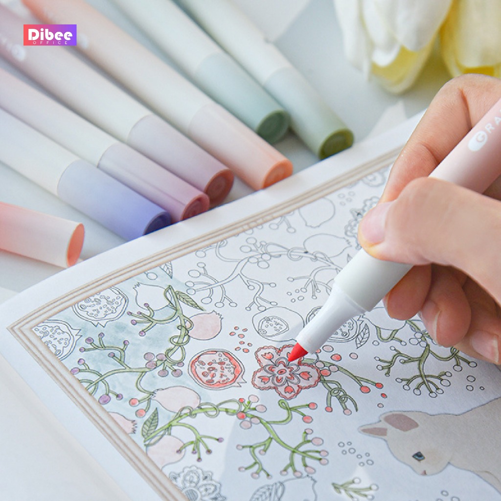 Bút đánh dấu highlight DiBee, bộ bút pastel 12 màu, đánh dấu màu pastel tiện lợi cho học sinh văn phòng B4