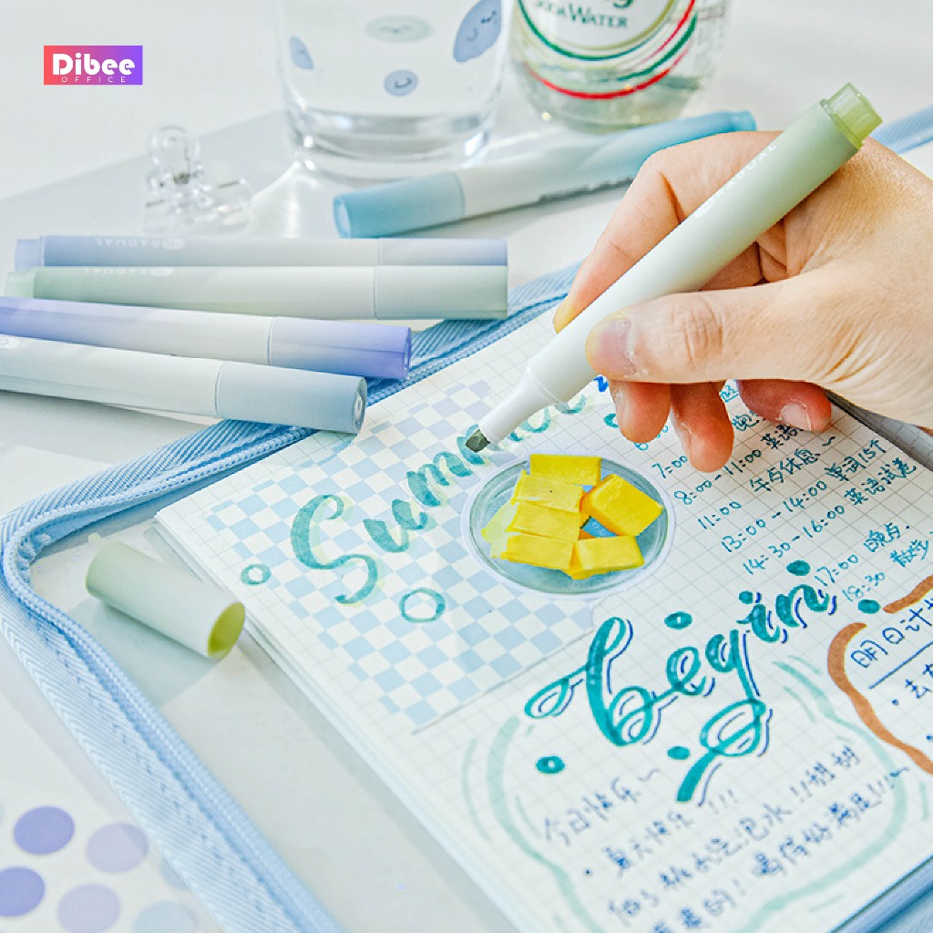 Bút đánh dấu highlight DiBee, bộ bút pastel 12 màu, đánh dấu màu pastel tiện lợi cho học sinh văn phòng B4