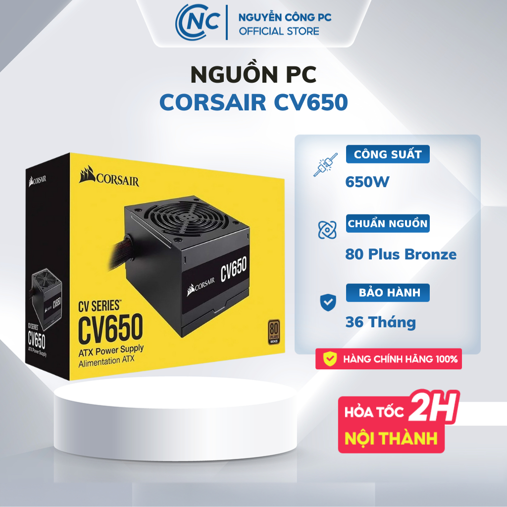 Nguồn máy tính Corsair CV650 công suất 650W chuẩn 80 Plus Bronze - Hàng chính hãng Bảo hành 36 Tháng