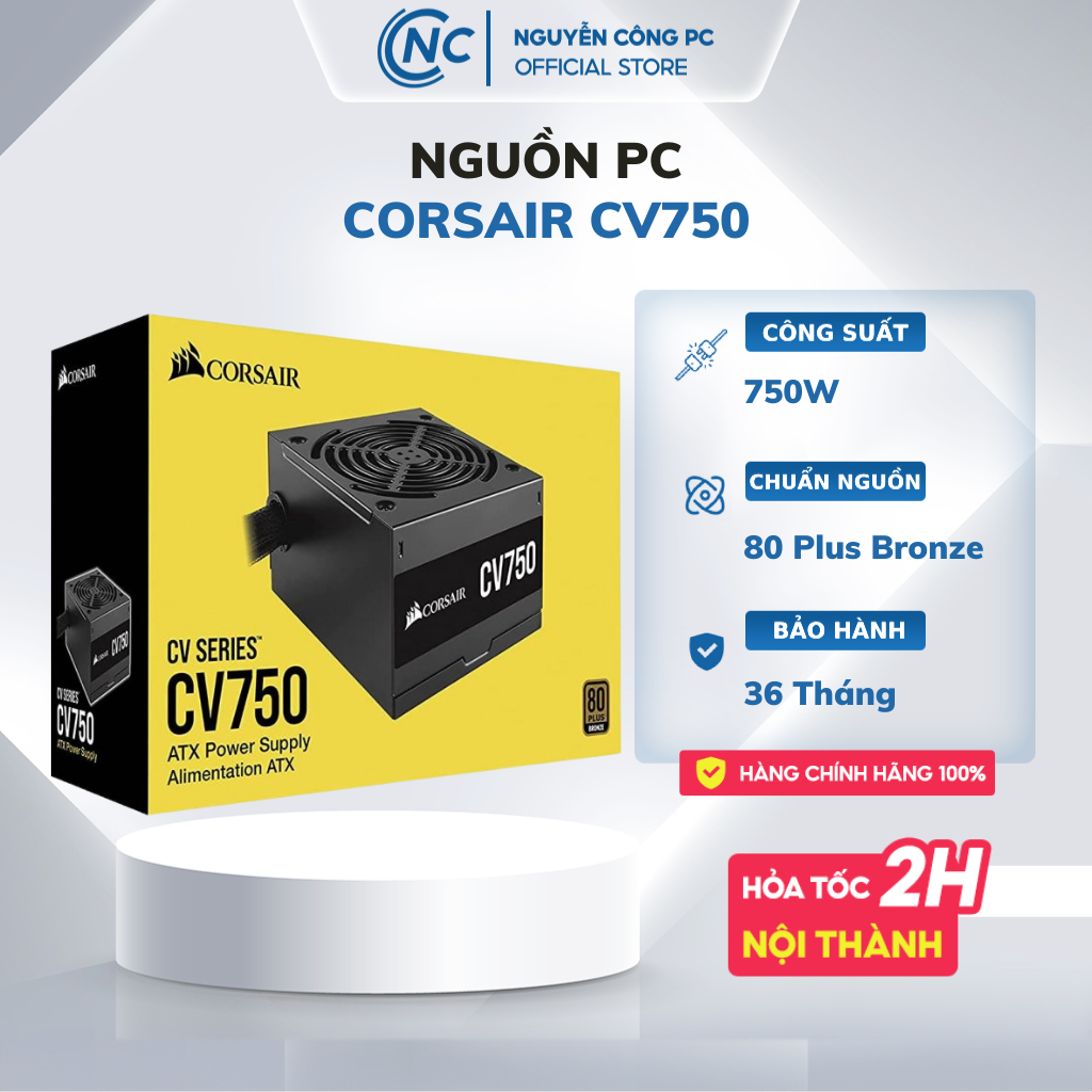 PSU máy tính Corsair CV750 750W chuẩn 80 Plus Bronze - Hàng chính hãng Bảo hành 36 Tháng