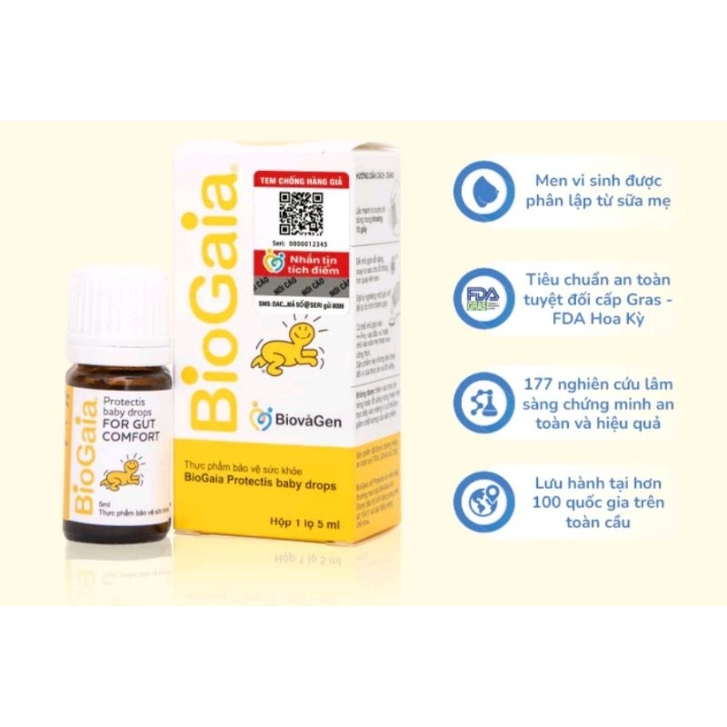 Men vi sinh BioGaia xuất xứ Thụy Điển 5ml