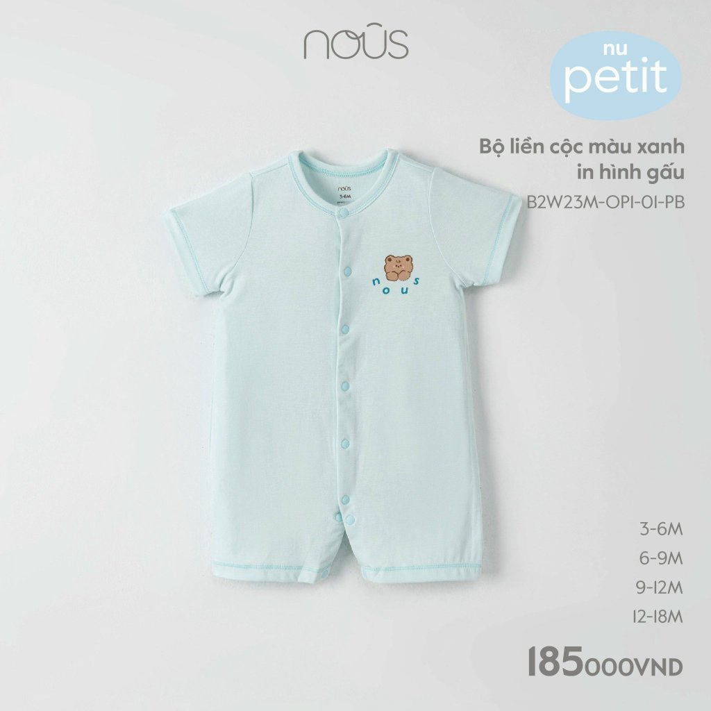Bộ body liền cộc tay Nous petit thun lạnh in hình gấu dễ thương cho bé trai, bé gái từ sơ sinh