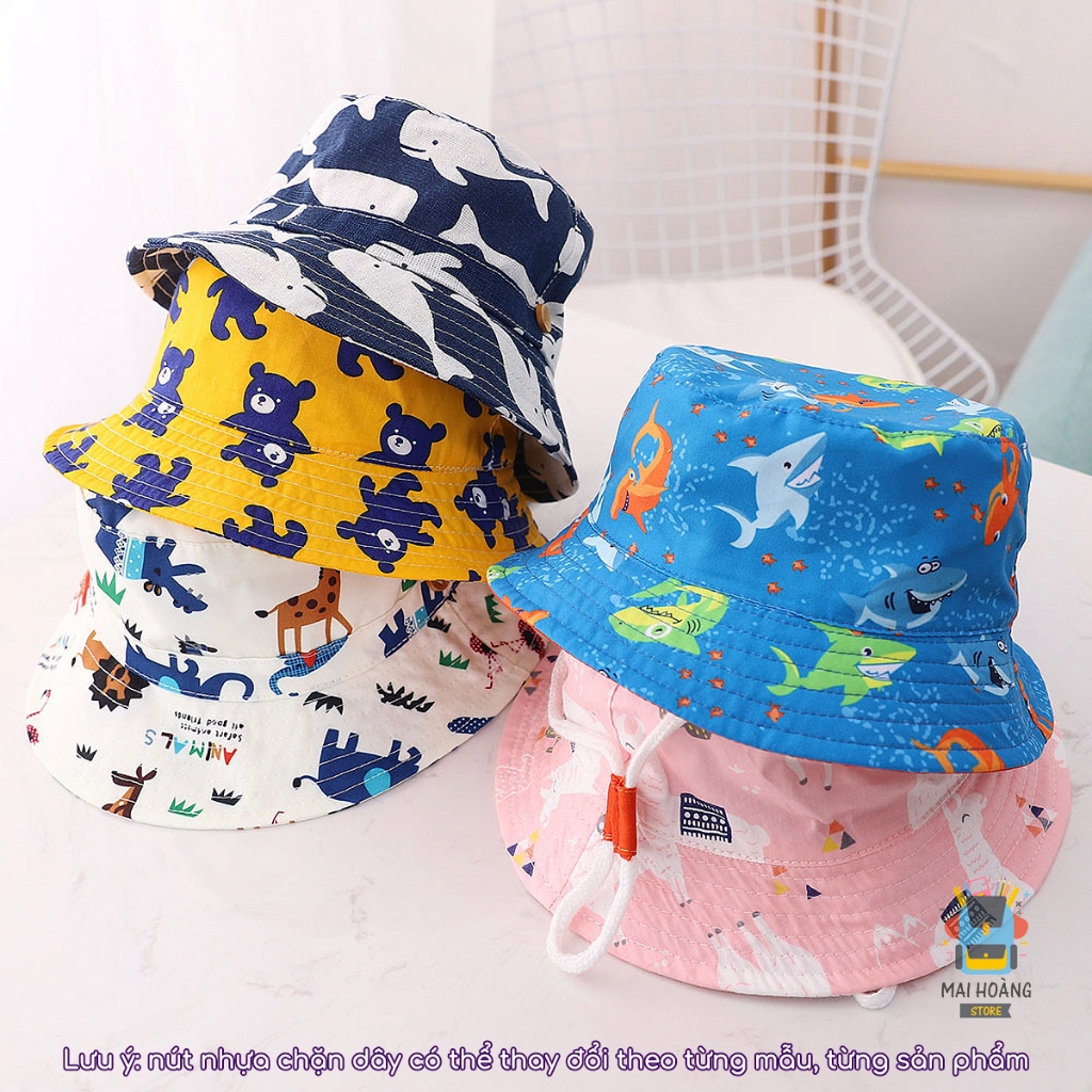 Mũ rộng vành, mũ in hình động vật hoạt hình cho trẻ em, mũ vành BUCKET chất liệu COTTON cho bé từ 1 đến 8 tuổi