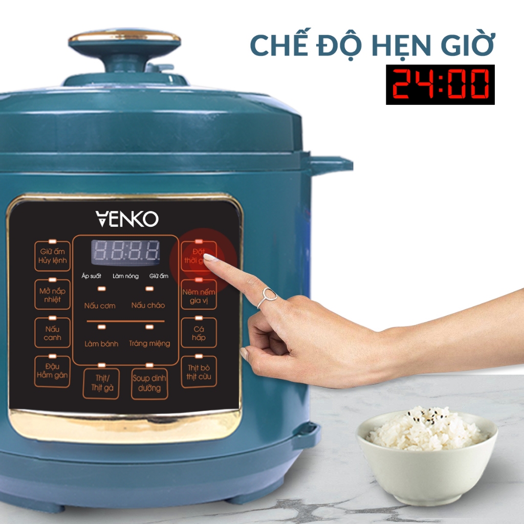 Nồi Điện Đa Năng Venko 6L, Van Xả Tự Động, 14 Chức Năng, Lòng Nồi Chống Dính, Nồi Áp Suất, Nấu Cháo, Bảo Hành 12 Tháng