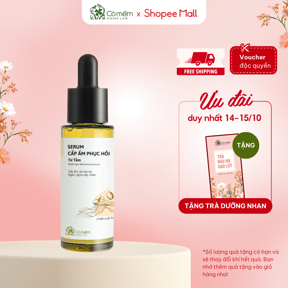 Serum Cấp Ẩm Tái Tạo Da Thu Nhỏ Lỗ Chân Lông Ngăn Ngừa Nếp Nhăn Cho Da Tơ Tằm Cỏ Mềm 30ml