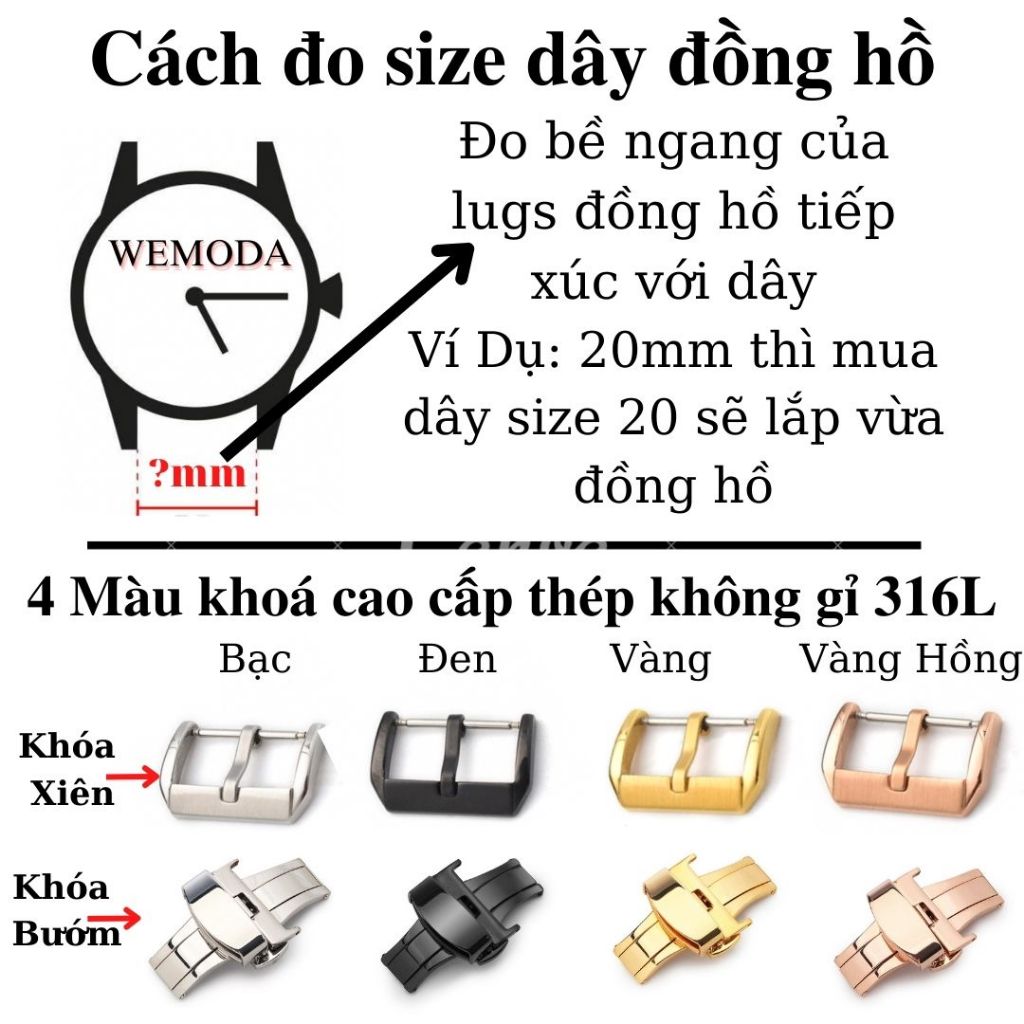 Dây da Swift Cam mix Trắng dành cho Apple Watch,đồng hồ size 18mm,19mm,20mm,21mm,22mm,24mm thương hiệu WEMODA