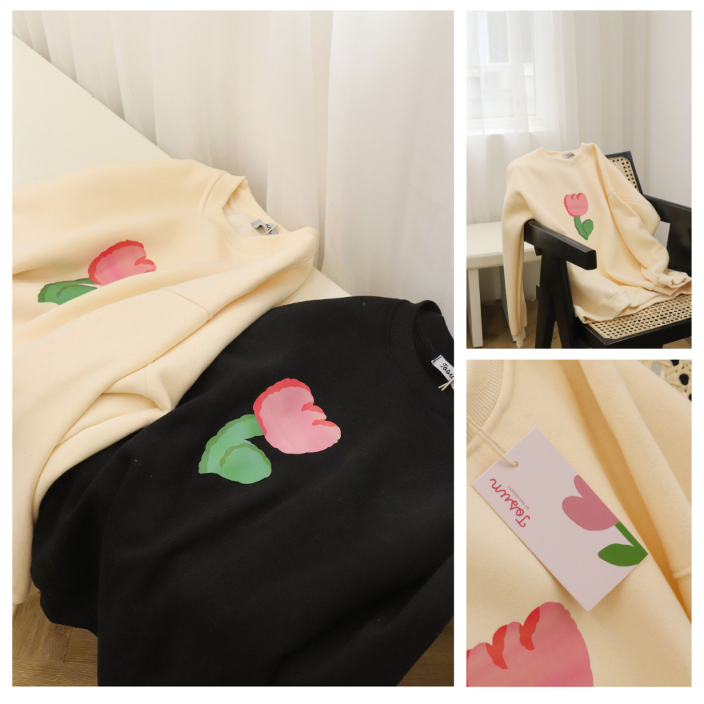 Áo sweater Tulip nỉ bông form rộng unisex phong cách Hàn Quốc Tosun S03