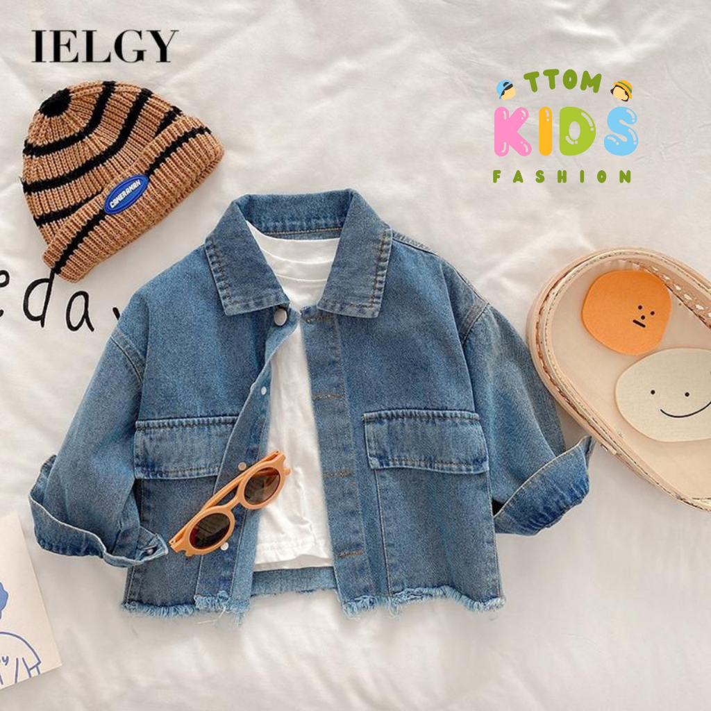 Áo khoác jeans rua gấu cho bé trai bé gái, áo jean bò xanh cho bé phong cách Hàn Quốc từ 10kg - 27kg Ttom.kids