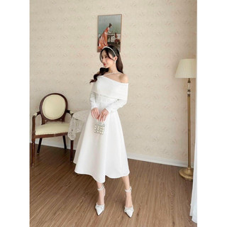 Likeher - đầm dự tiệc đầm trắng trễ vai tay dài d111