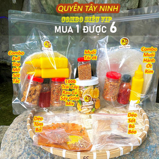  Combo Siêu Vip mua 1 được 6 - Combo bánh tráng phơi sương tóp mỡ hành phi sốt tắc trái cây sấy giòn 