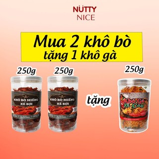 Combo 2 hủ khô bò sợi 250g tặng 1 hủ khô gà nutty nice- đồ ăn vặt snack