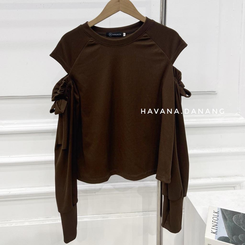 Áo thun tăm cutout phối nơ vai xinh xắn HAVANA BE173