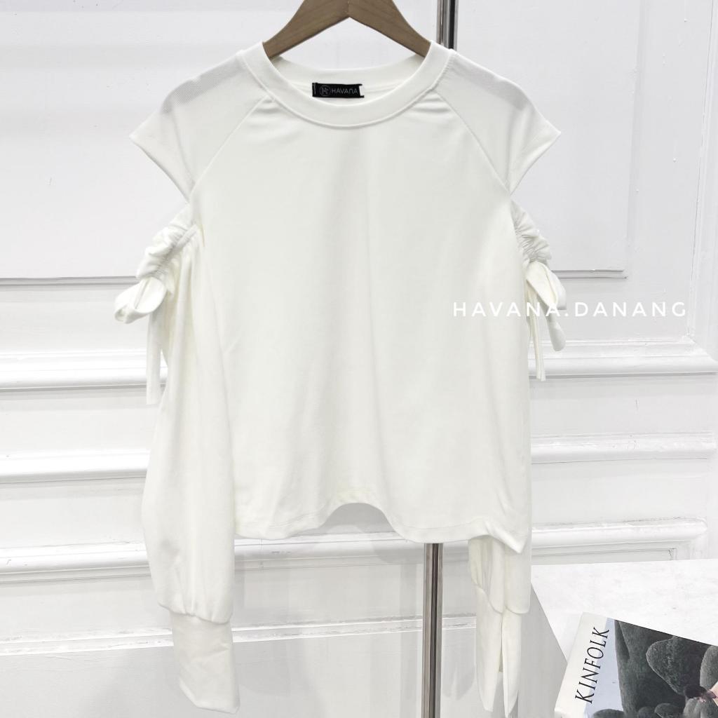 Áo thun tăm cutout phối nơ vai xinh xắn HAVANA BE173