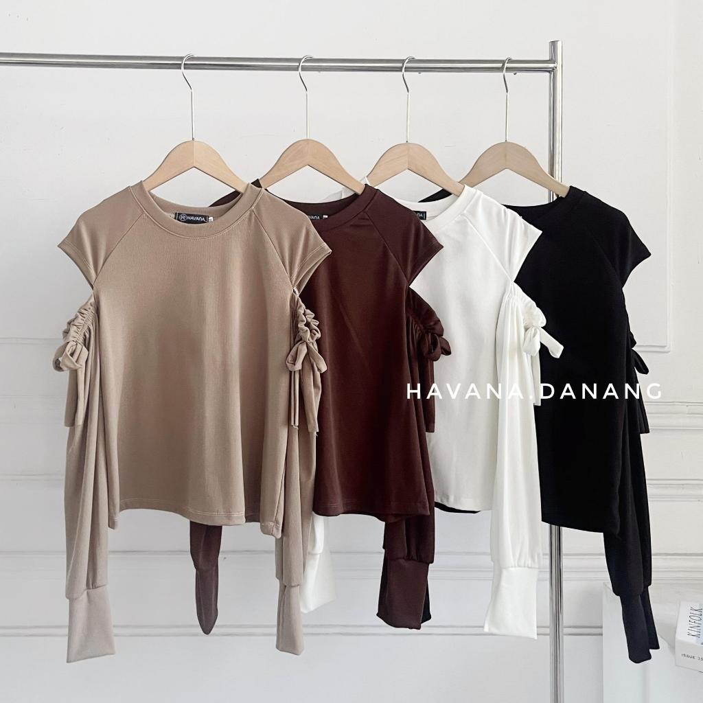 Áo thun tăm cutout phối nơ vai xinh xắn HAVANA BE173
