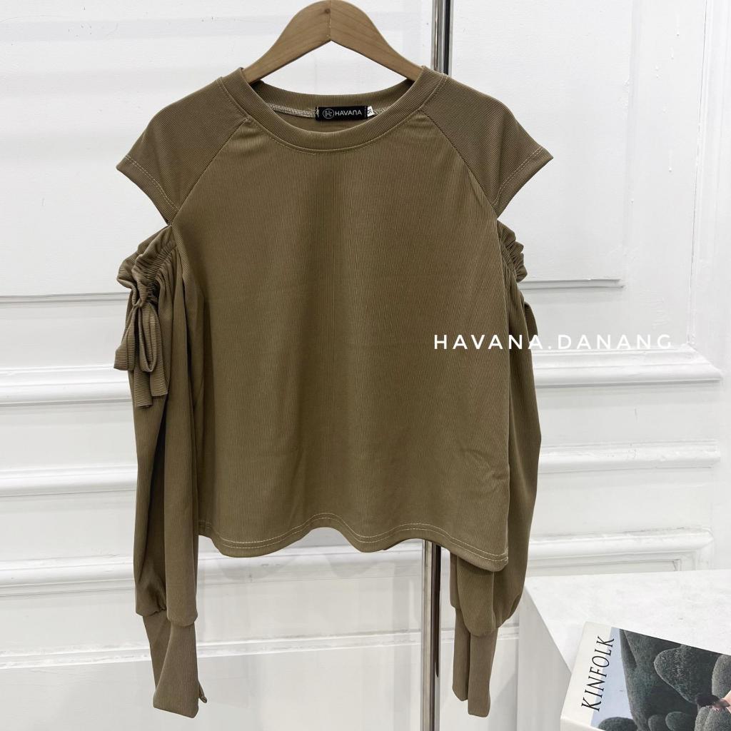 Áo thun tăm cutout phối nơ vai xinh xắn HAVANA BE173