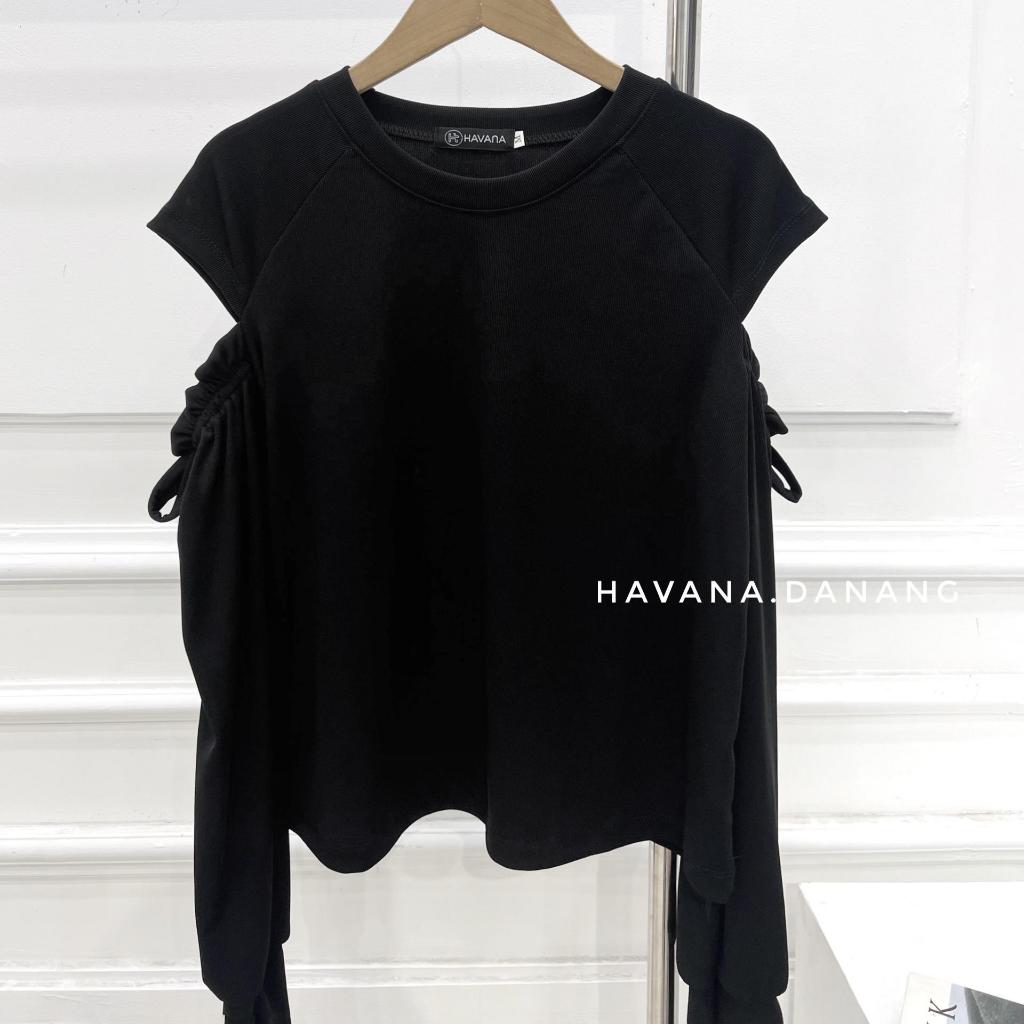 Áo thun tăm cutout phối nơ vai xinh xắn HAVANA BE173