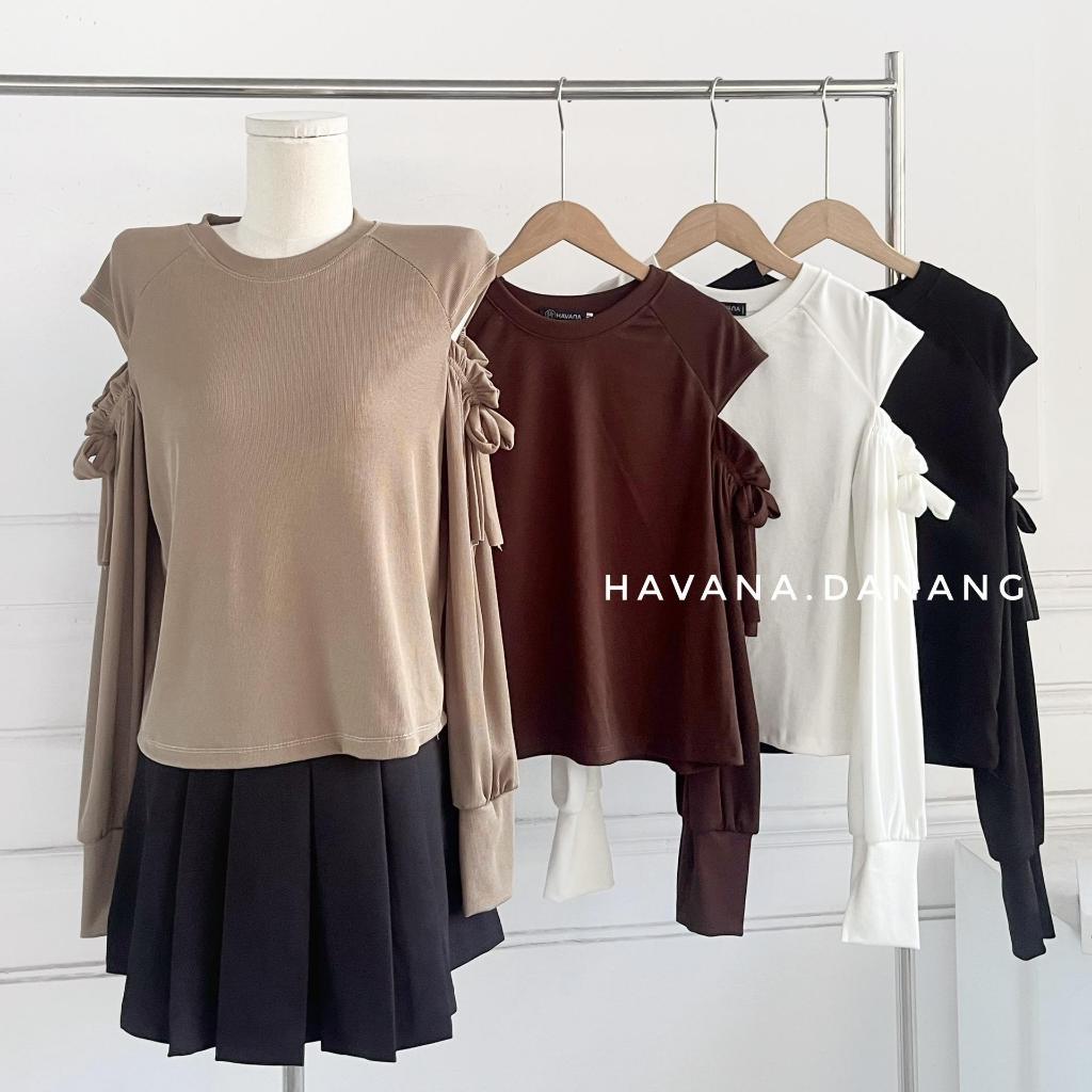 Áo thun tăm cutout phối nơ vai xinh xắn HAVANA BE173