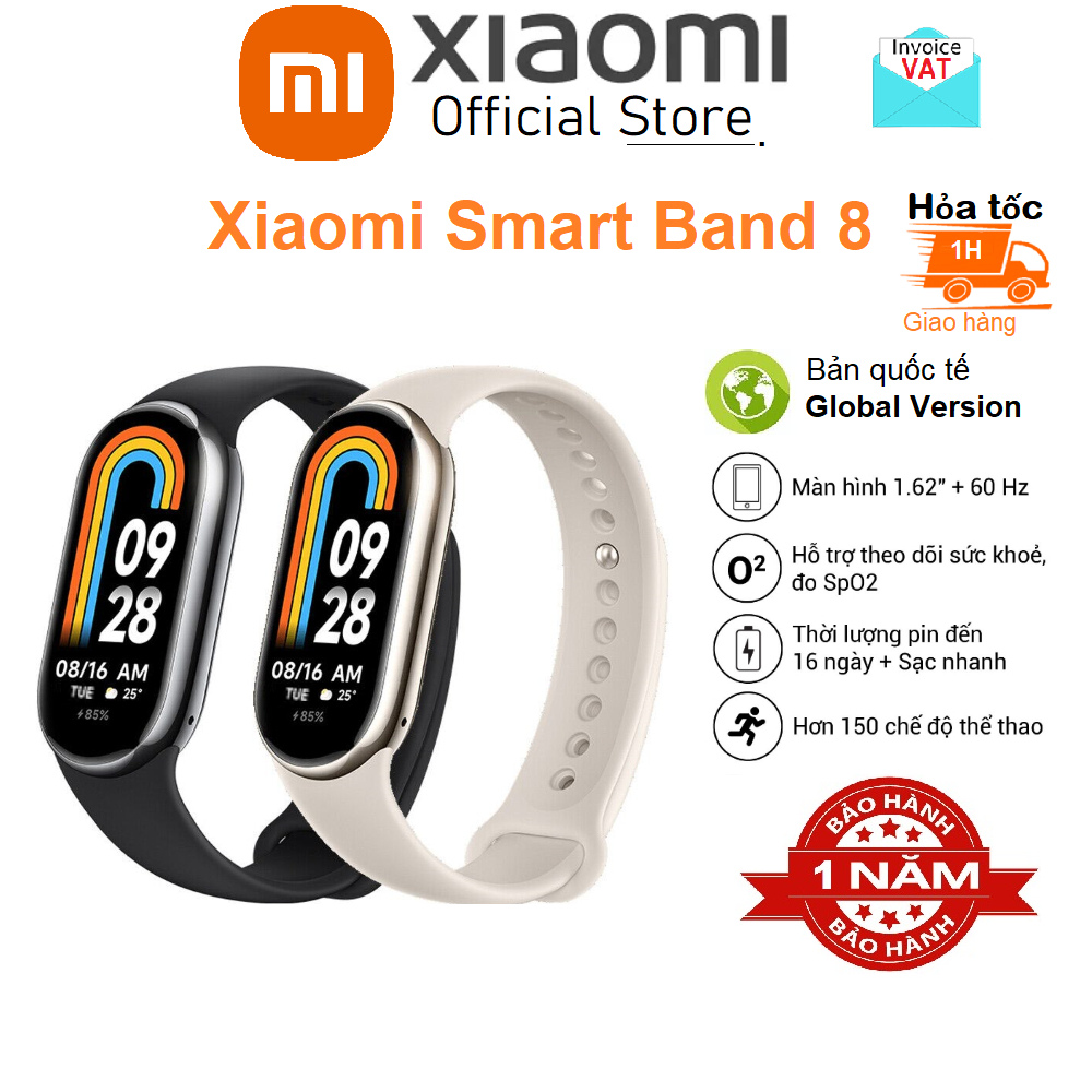 Miband 8 - Vòng đeo tay thông minh Xiaomi Smart Band 8 Bản Quốc Tế Tiếng Việt - Hàng chính hãng