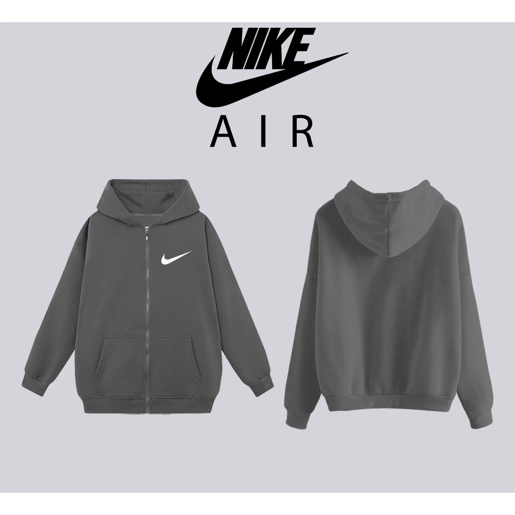 Áo khoác hoodie nike nam nữ mũ 2 lớp nỉ bông cotton dày dặn kéo zip form rộng unisex basic chính hãng