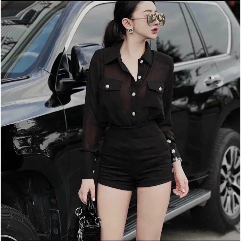 SET ÁO SƠ MI LỤA KÈM SHORT BIGSIZE