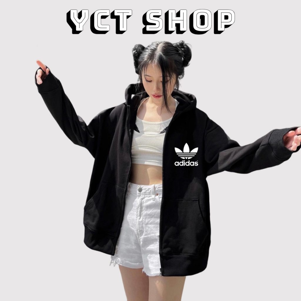 Áo khoác hoodie zip adidas unisex form rộng nam nữ chính hãng chất liệu nỉ bông cao cấp dày dặn có mũ YCT