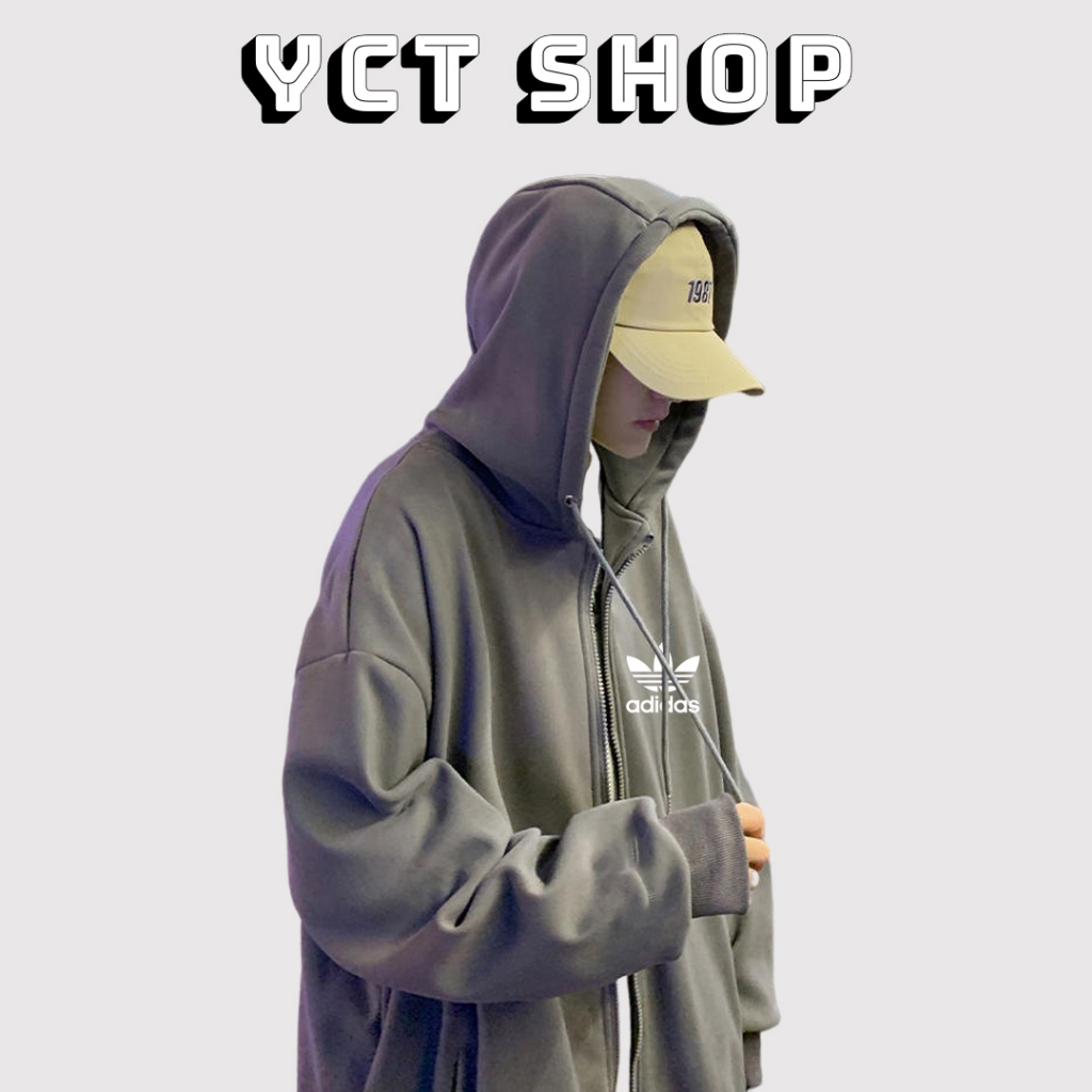 Áo khoác hoodie zip adidas unisex form rộng nam nữ chính hãng chất liệu nỉ bông cao cấp dày dặn có mũ YCT