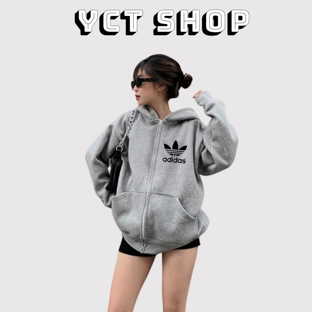 Áo khoác hoodie zip adidas unisex form rộng nam nữ chính hãng chất liệu nỉ bông cao cấp dày dặn có mũ YCT