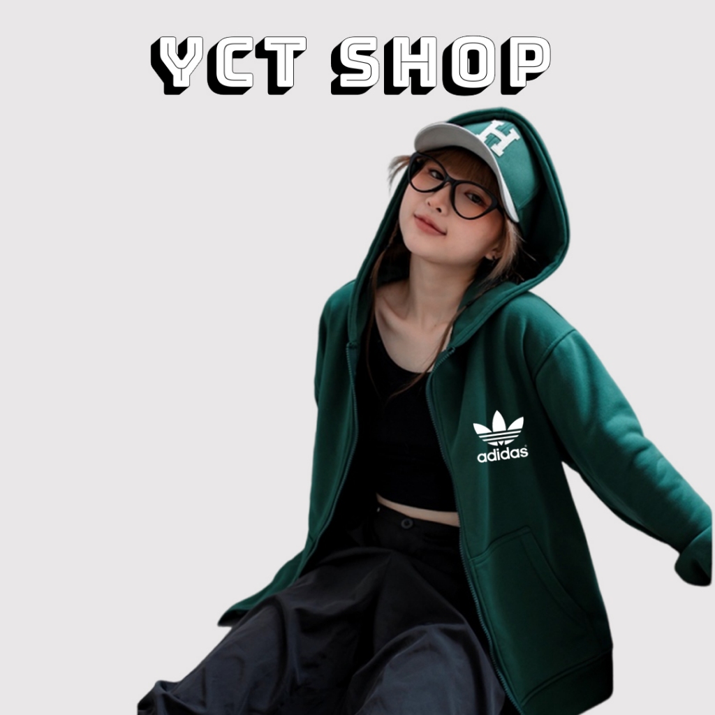 Áo khoác hoodie zip adidas unisex form rộng nam nữ chính hãng chất liệu nỉ bông cao cấp dày dặn có mũ YCT