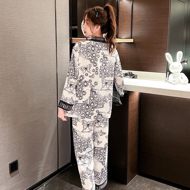Bộ pijama nữ áo dài quần dài họa tiết hoa viền cổ phối nhiều màu Xumaki Store
