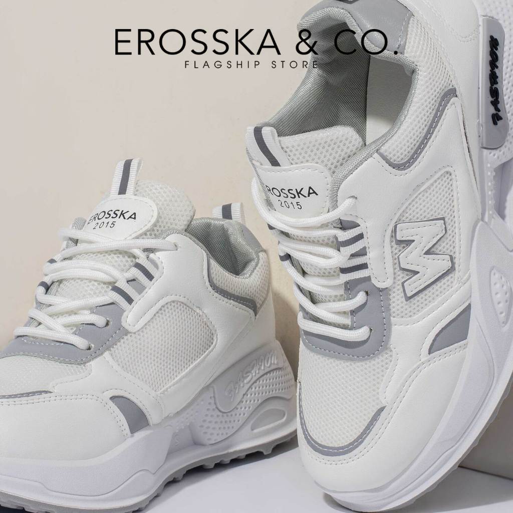 Erosska - Giày sneaker nữ kiểu dáng basic trẻ trung màu trắng phối xám - GS024