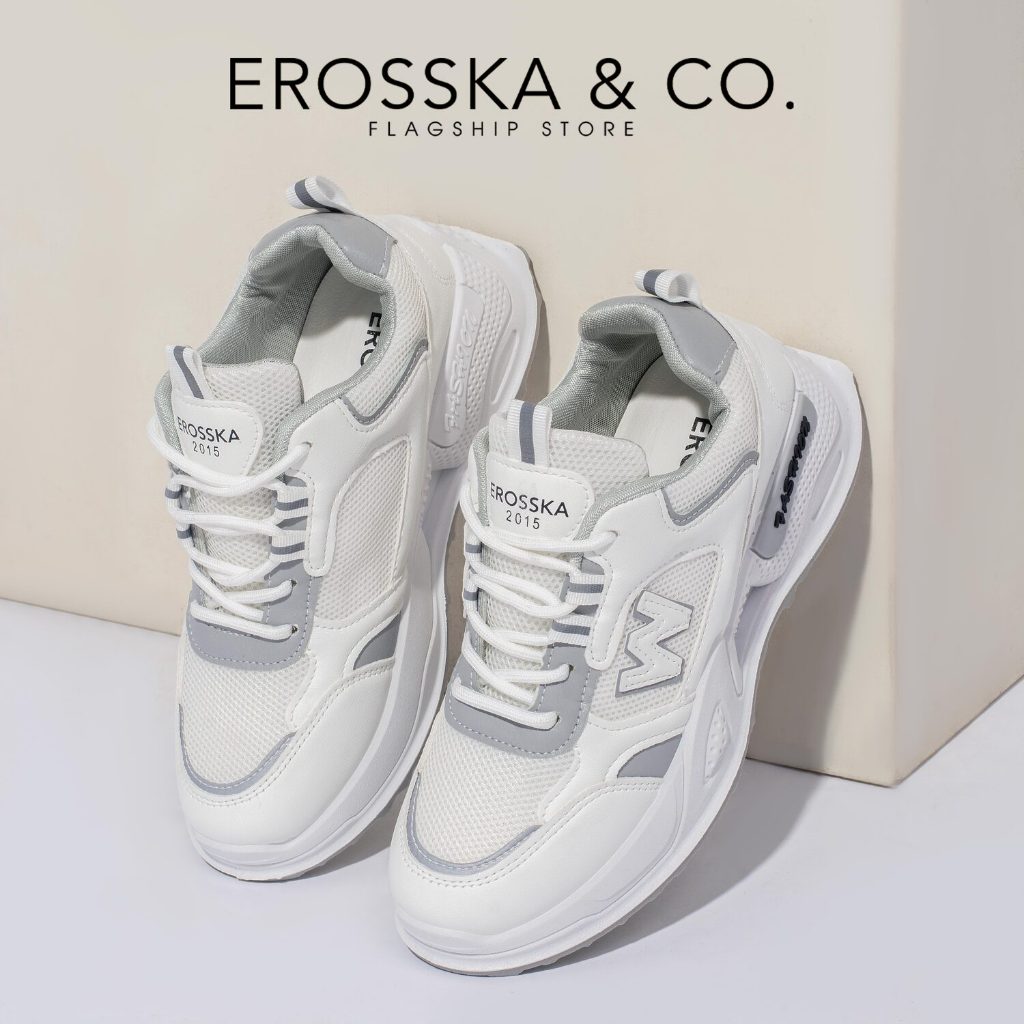 Erosska - Giày sneaker nữ kiểu dáng basic trẻ trung màu trắng phối xám - GS024