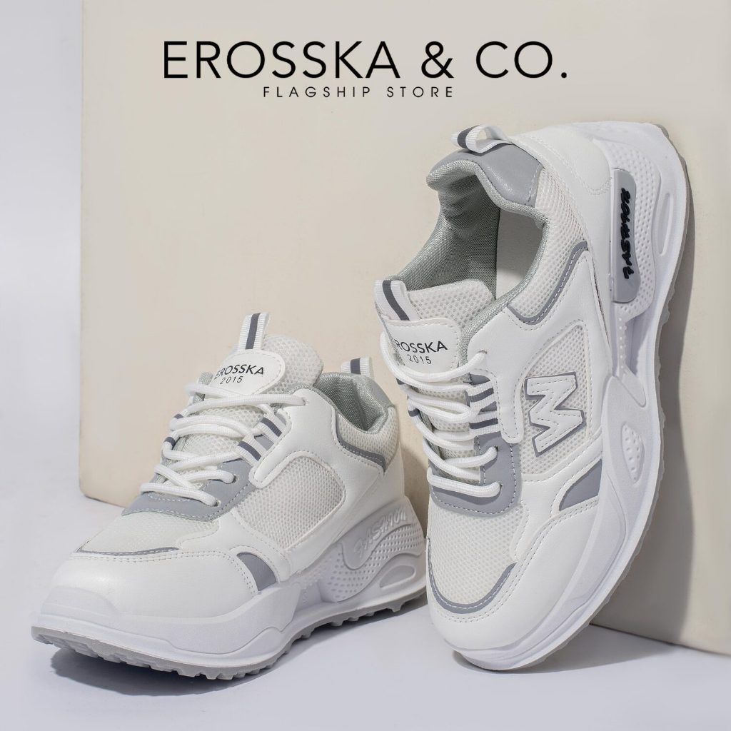 Erosska - Giày sneaker nữ kiểu dáng basic trẻ trung màu trắng phối xám - GS024