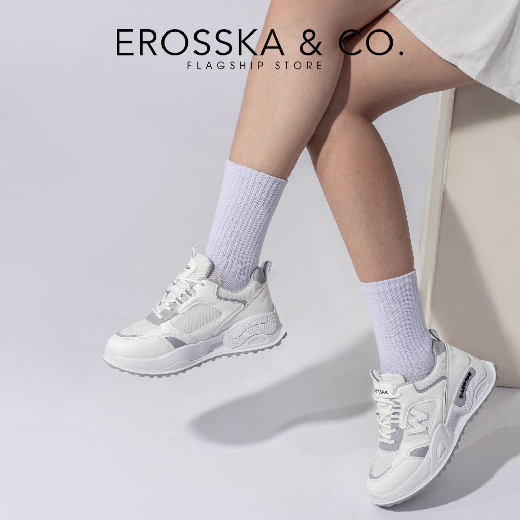 Erosska - Giày sneaker nữ kiểu dáng basic trẻ trung màu trắng phối xám - GS024