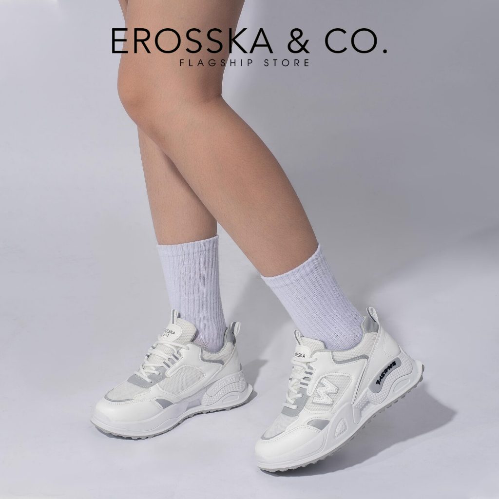 Erosska - Giày sneaker nữ kiểu dáng basic trẻ trung màu trắng phối xám - GS024