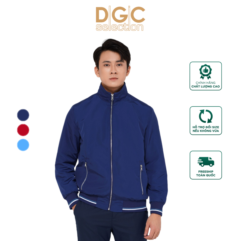 Áo Jacket nam cổ đứng 6cm bo kẻ phối lót trong, túi chéo kéo khóa DGCs - WAJKBB03M