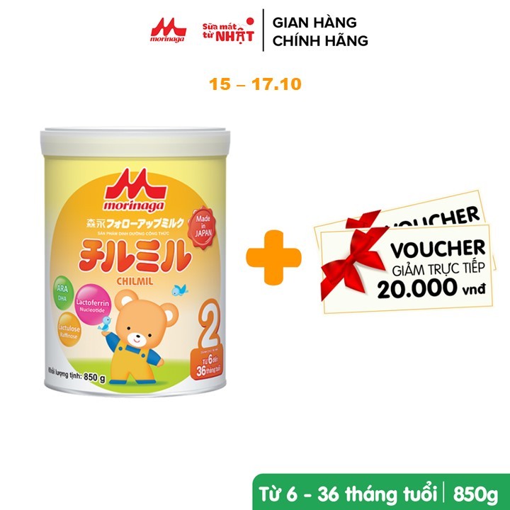 16.10 FLASHSALE 12H - 479K Sữa Morinaga Chilmil số 2 Nhật Bản 850g bé tiêu