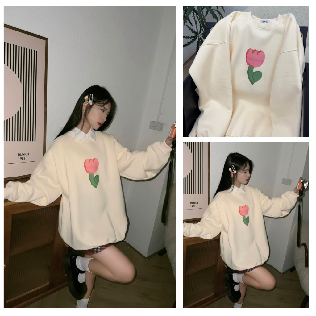 Áo sweater be nhiều phân loại hình chất nỉ bông form rộng tay bồng TOSUN S08