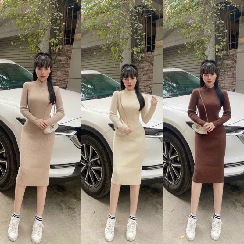 💥Váy body len đũa cổ 5 phân QC dày đẹp xịn sò