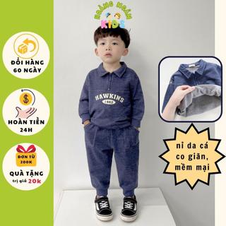 Bộ polo phối khoá in chữ, bộ nỉ da cá giả bò bé trai sành điệu hàng Beemo