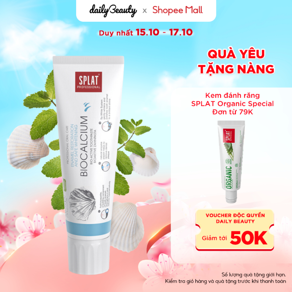 Kem đánh răng thảo mộc SPLAT Biocalcium củng cố men răng, giảm ê buốt, loại bỏ mảng bám và trắng răng 100ml Daily Beauty