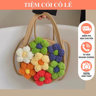  Túi cotton tròn hoa len rực rỡ đi biển chụp ảnh thời trang hè 2023-Tiệm Cói Cô Lê 